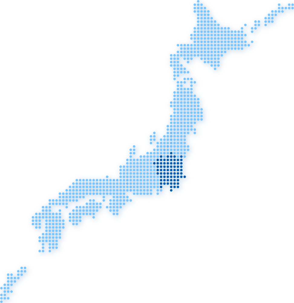 関東地方が濃い青色に色付けされた日本地図